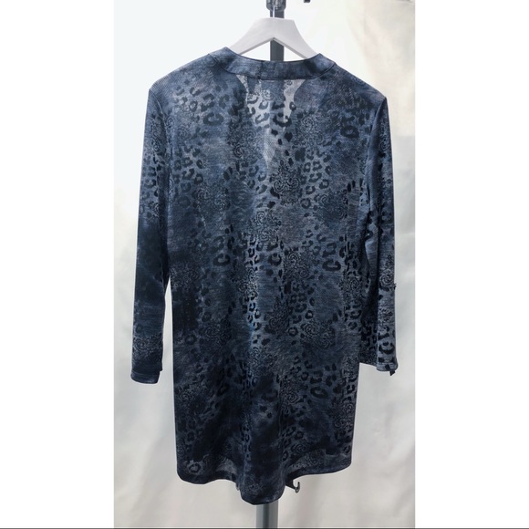 Chico's Blue Snake Print Roll Tab Blouse - Picture 7 of 14